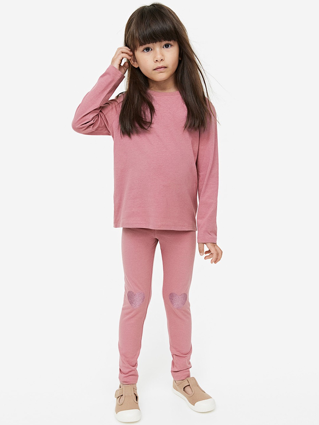 

H&M Girls Brushed-Inside Leggings, Pink