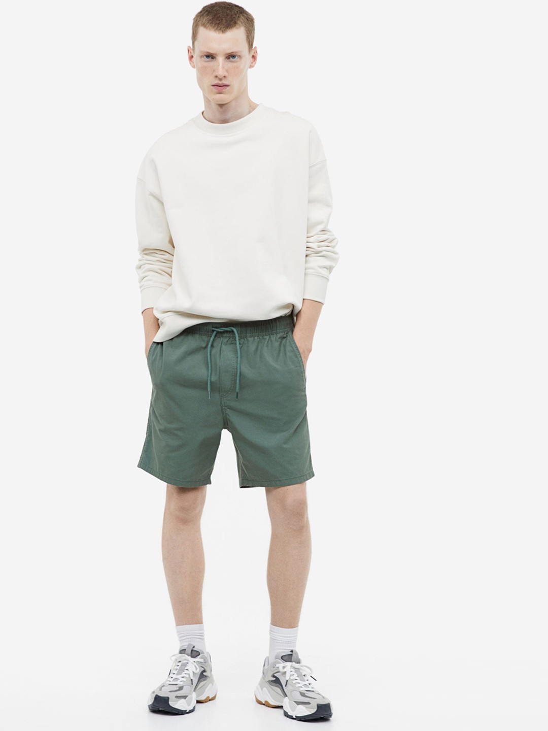 

H&M Men Regular Fit Cotton Shorts, Green