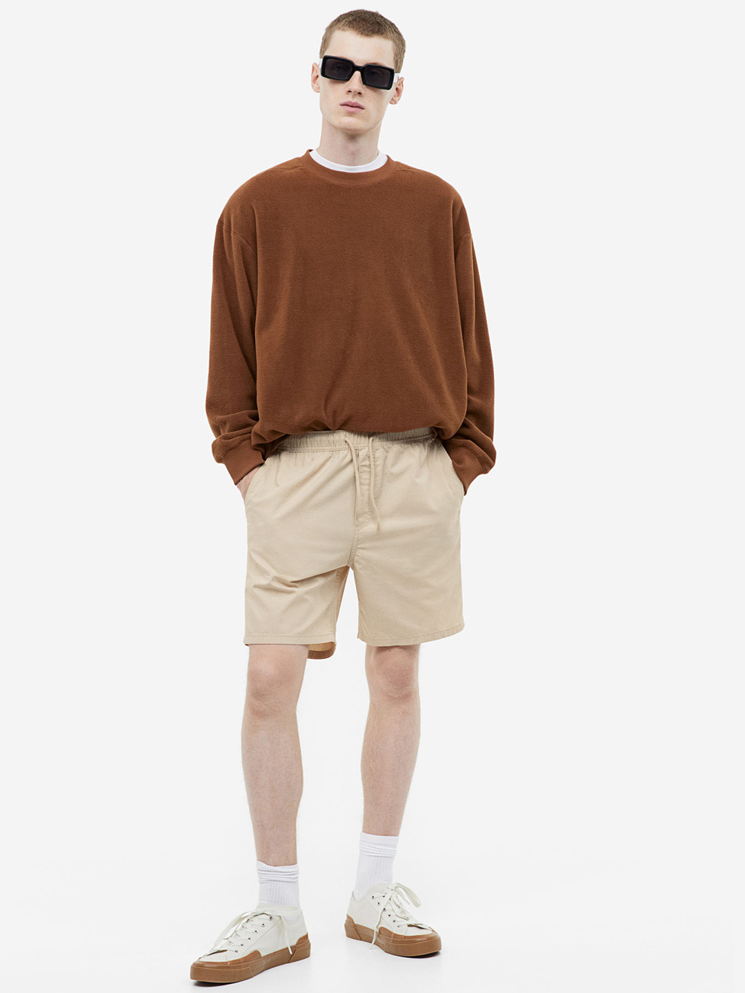 

H&M Men Regular Fit Cotton Shorts, Beige