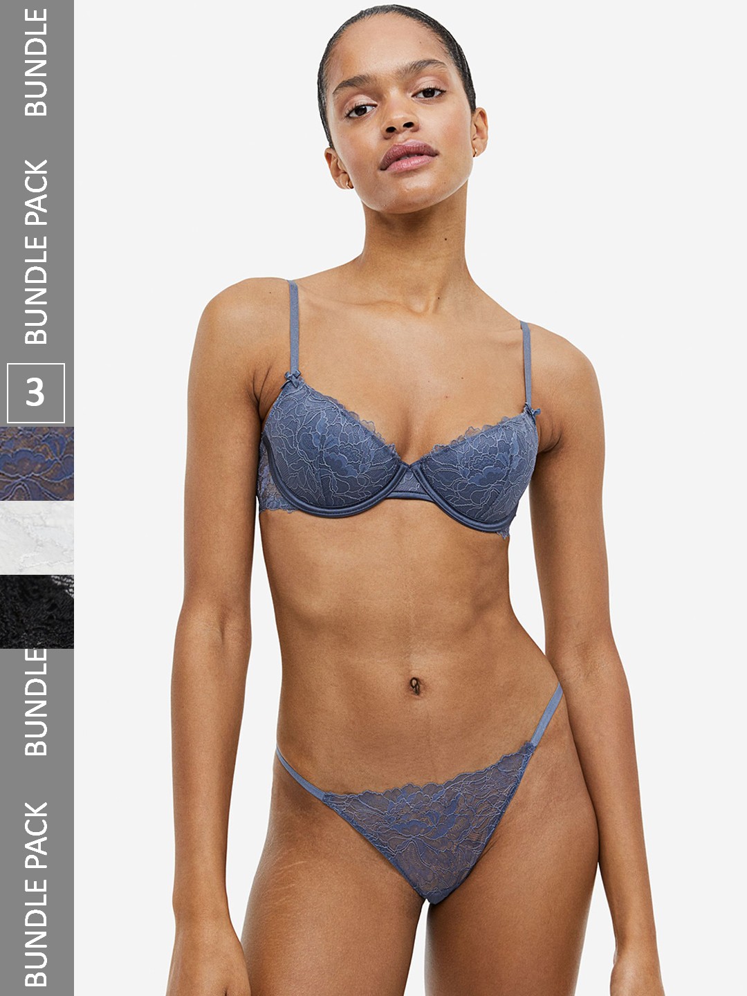 

H&M 3-Pack Lace Thong Briefs, Blue