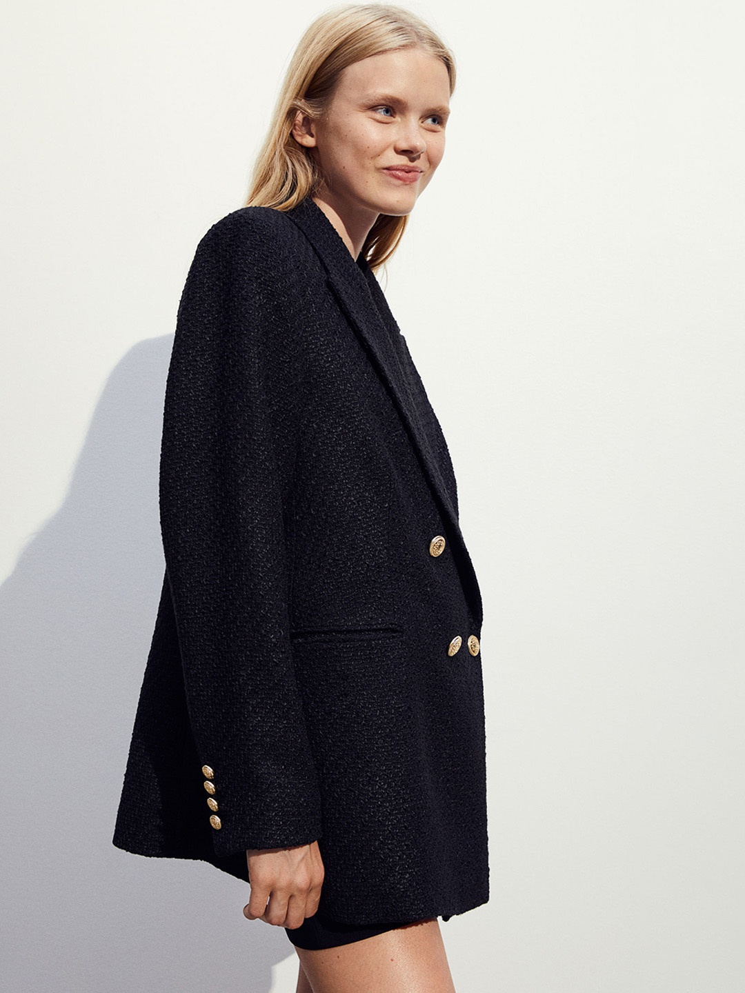 

H&M Textured-Weave Blazer, Black