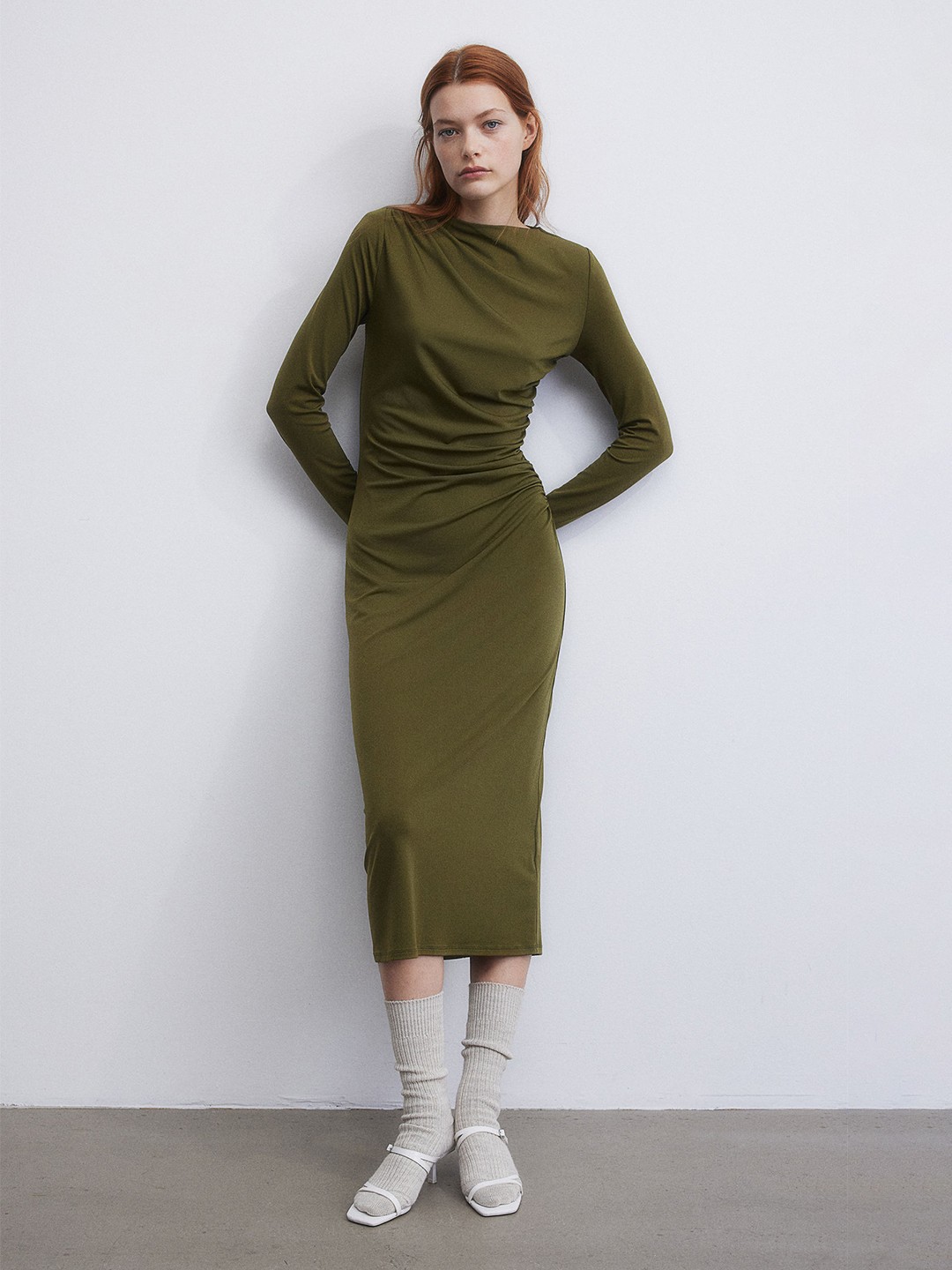 

H&M Draped Jersey Dress, Green