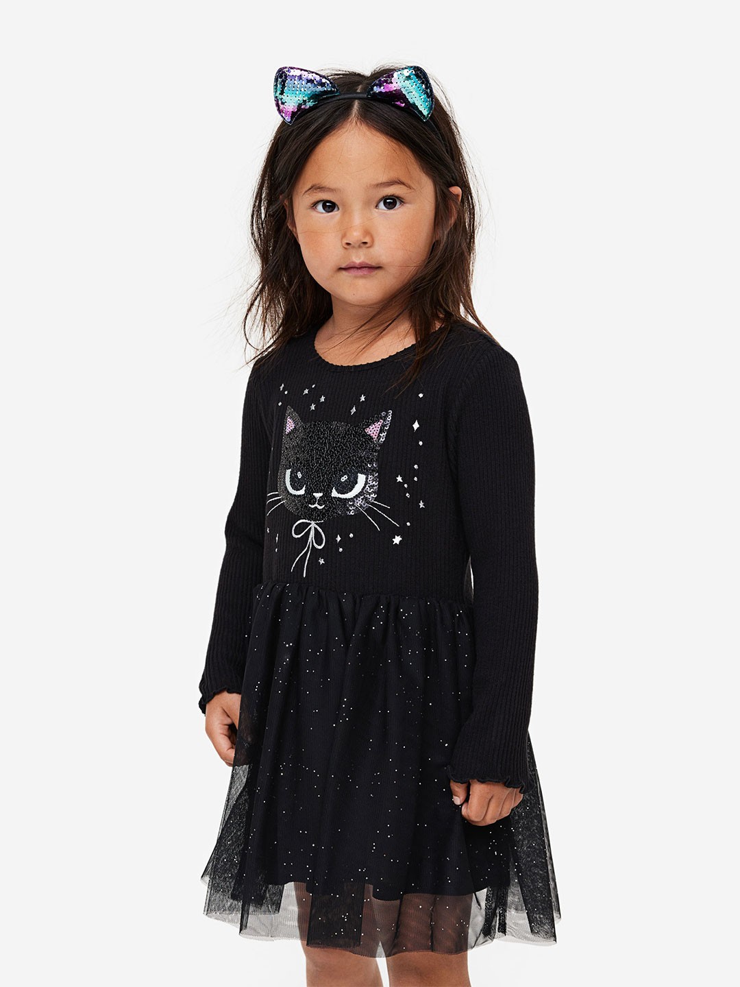

H&M Girls Sequin-Motif Tulle-Skirt Dress, Black