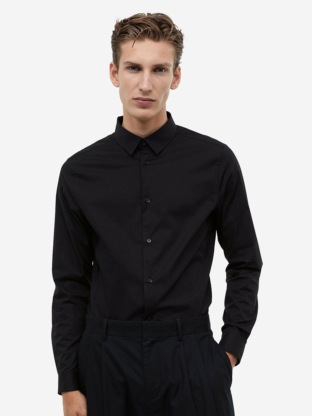 

H&M Muscle-Fit Cotton Shirt, Black