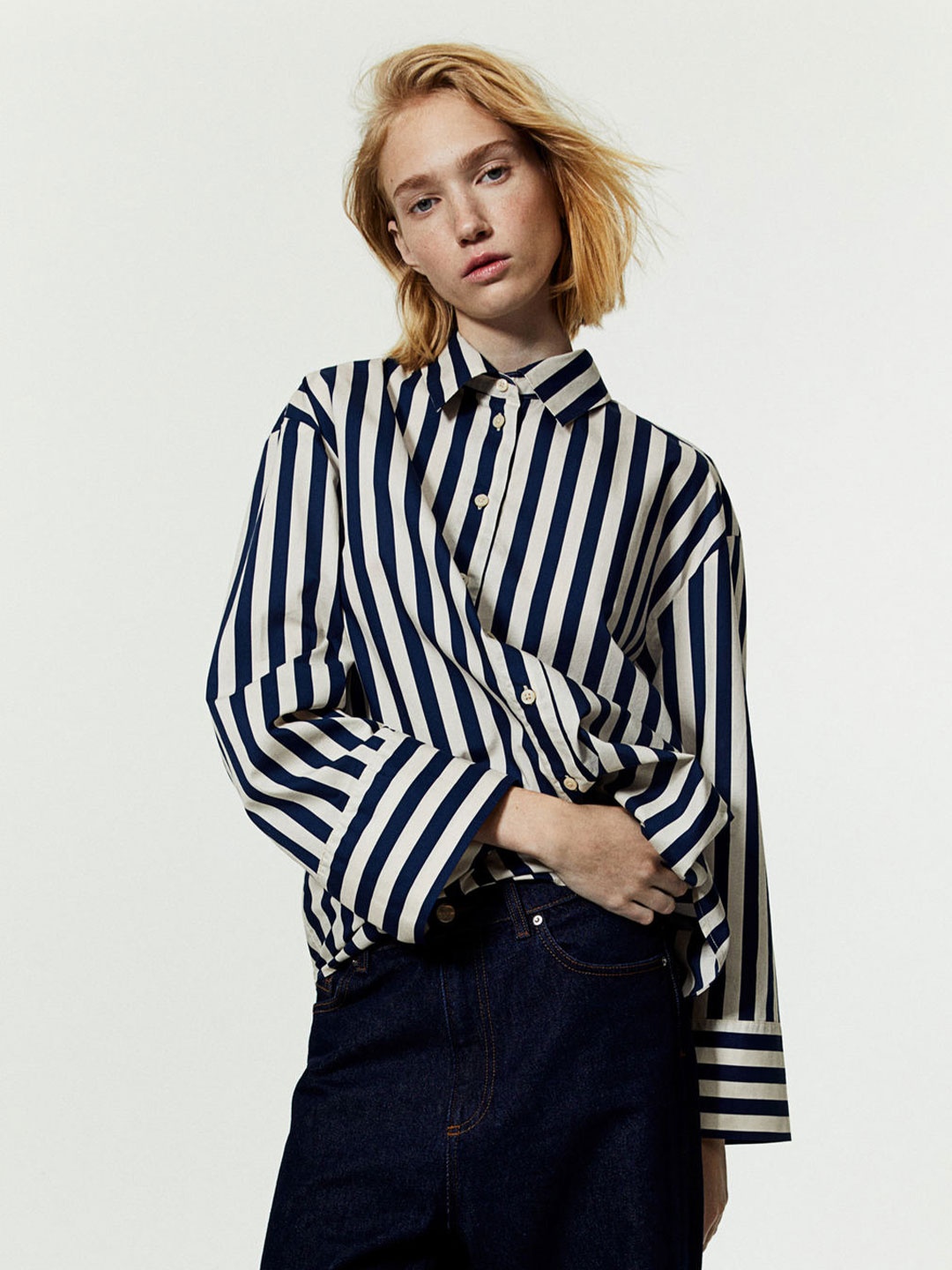

H&M Striped Cotton Shirt, Navy blue