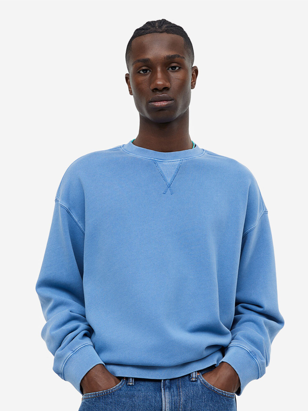 

H&M Pure Cotton Relaxed Fit Washed-Look Sweatshirt, Blue