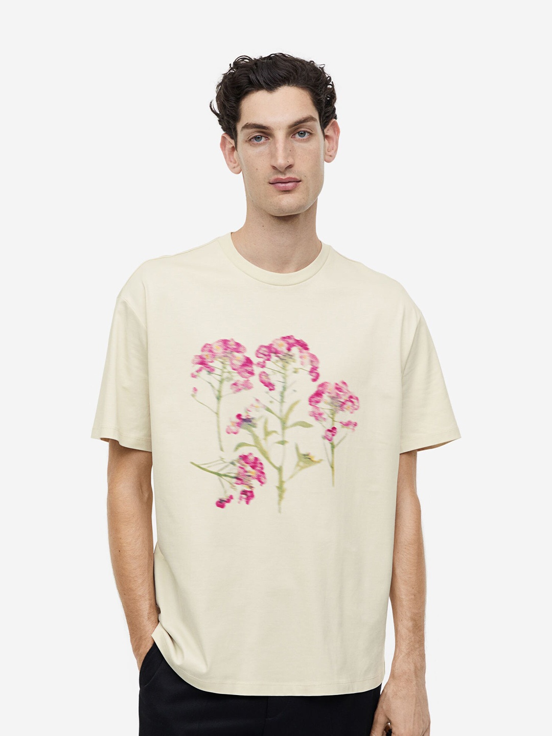 

H&M Relaxed Fit Printed T-shirt, Beige