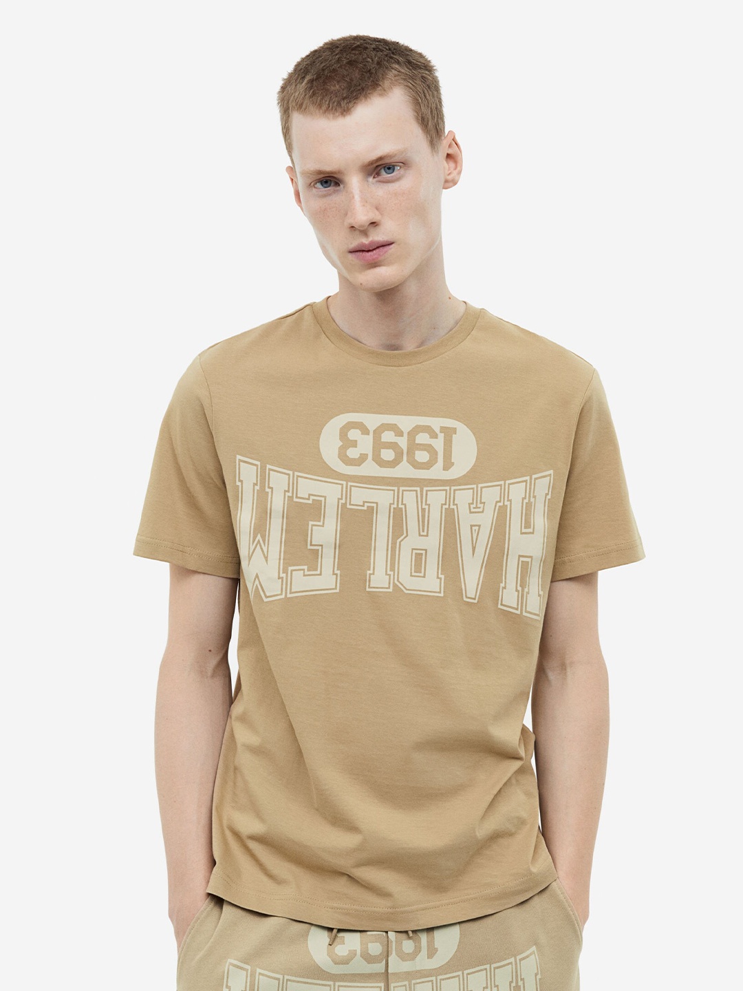 

H&M Regular Fit Printed T-shirt, Beige