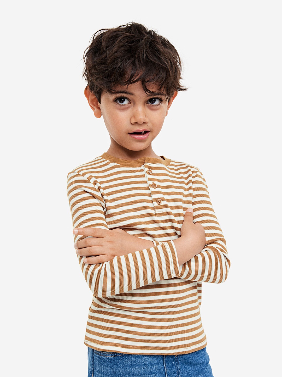 

H&M 2-Pack Ribbed Henley Tops, Beige