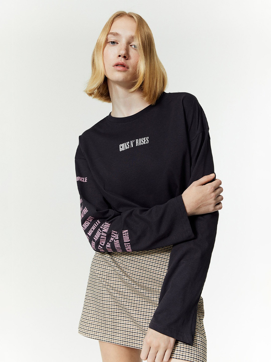 

H&M Pure Cotton Oversized Print-Motif Top, Grey