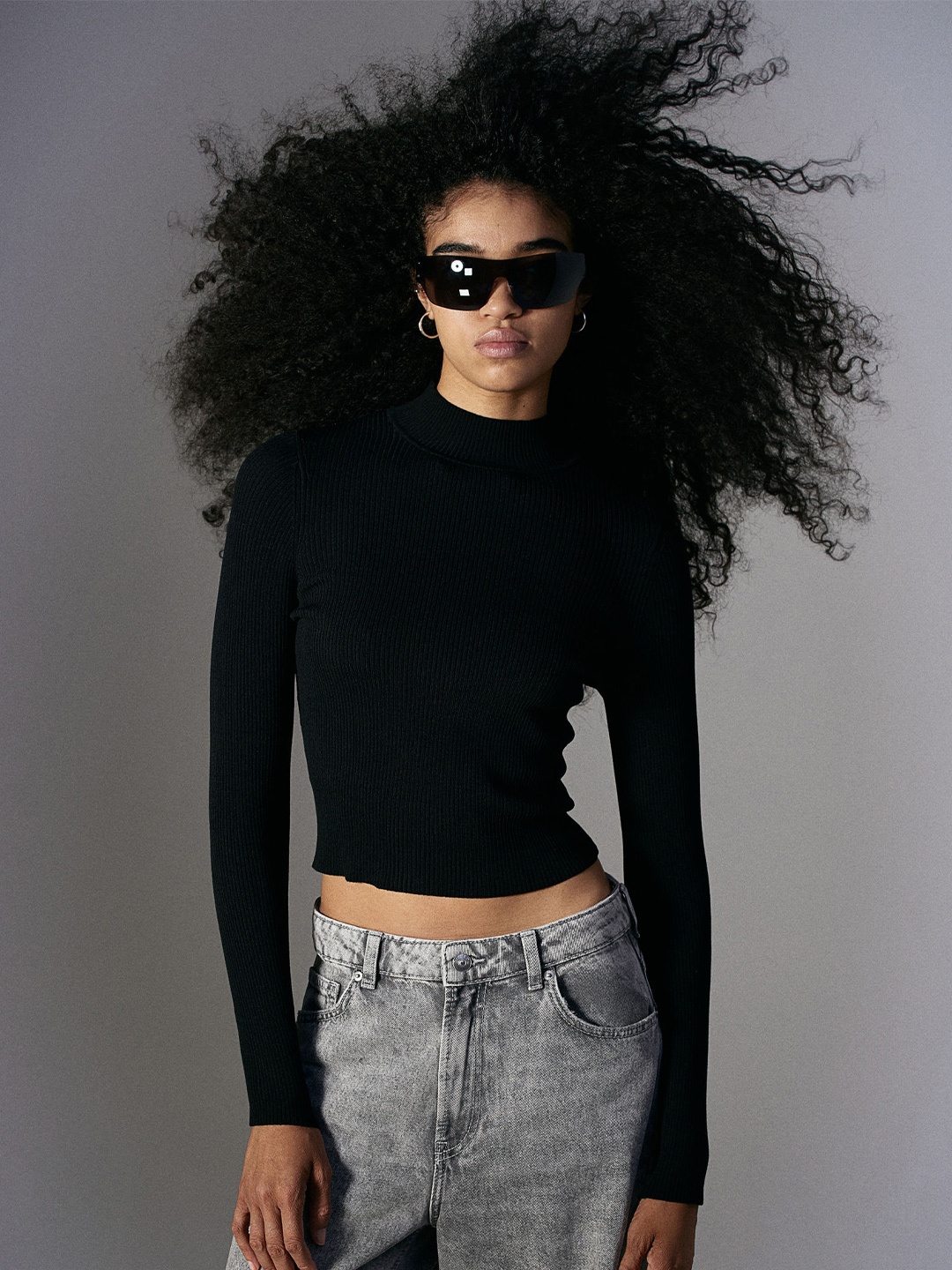 

H&M Rib-Knit Turtleneck Top, Black