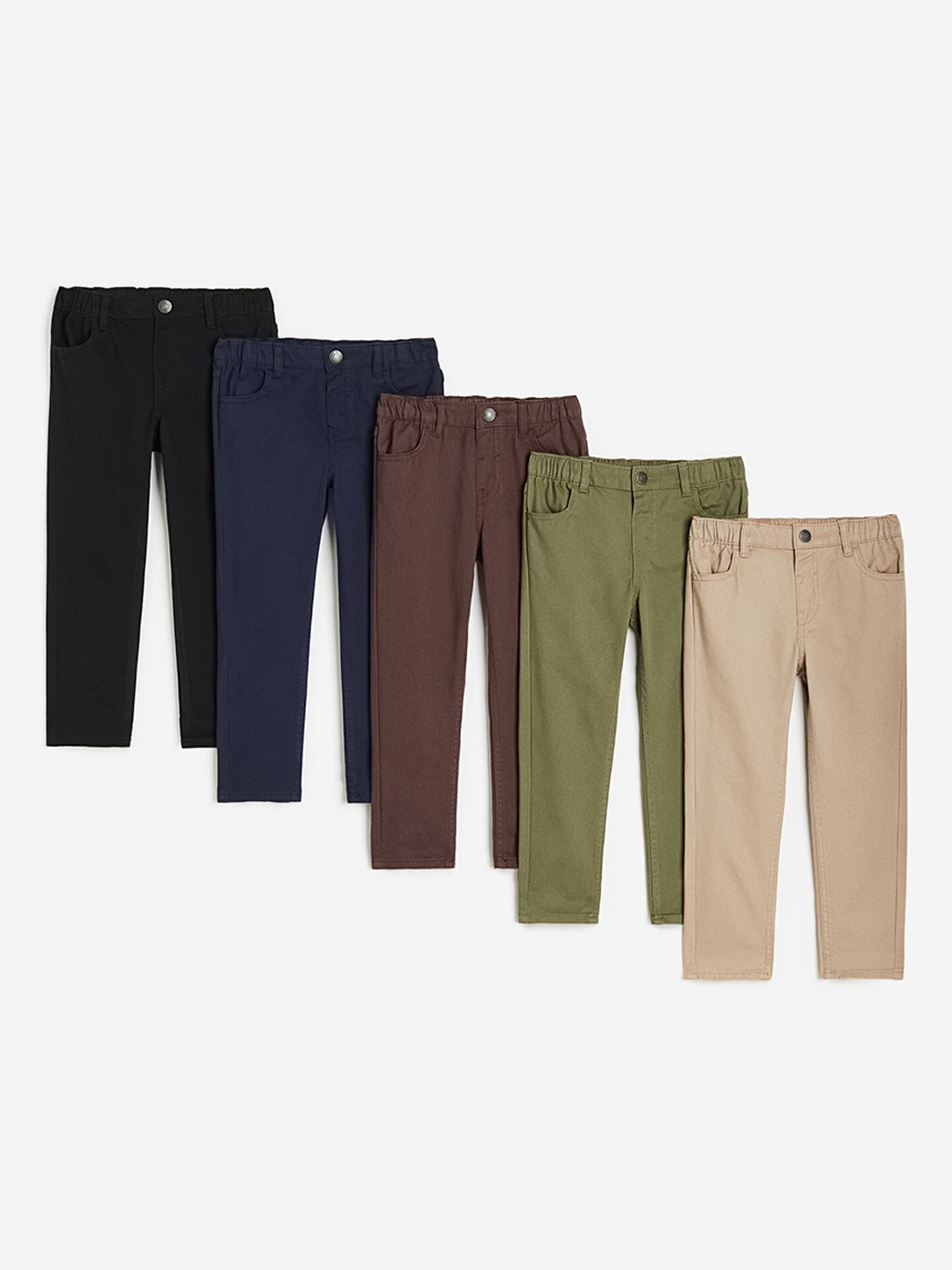

H&M Boys Pure Cotton 5-Pack Relaxed Tapered Fit Trousers, Brown