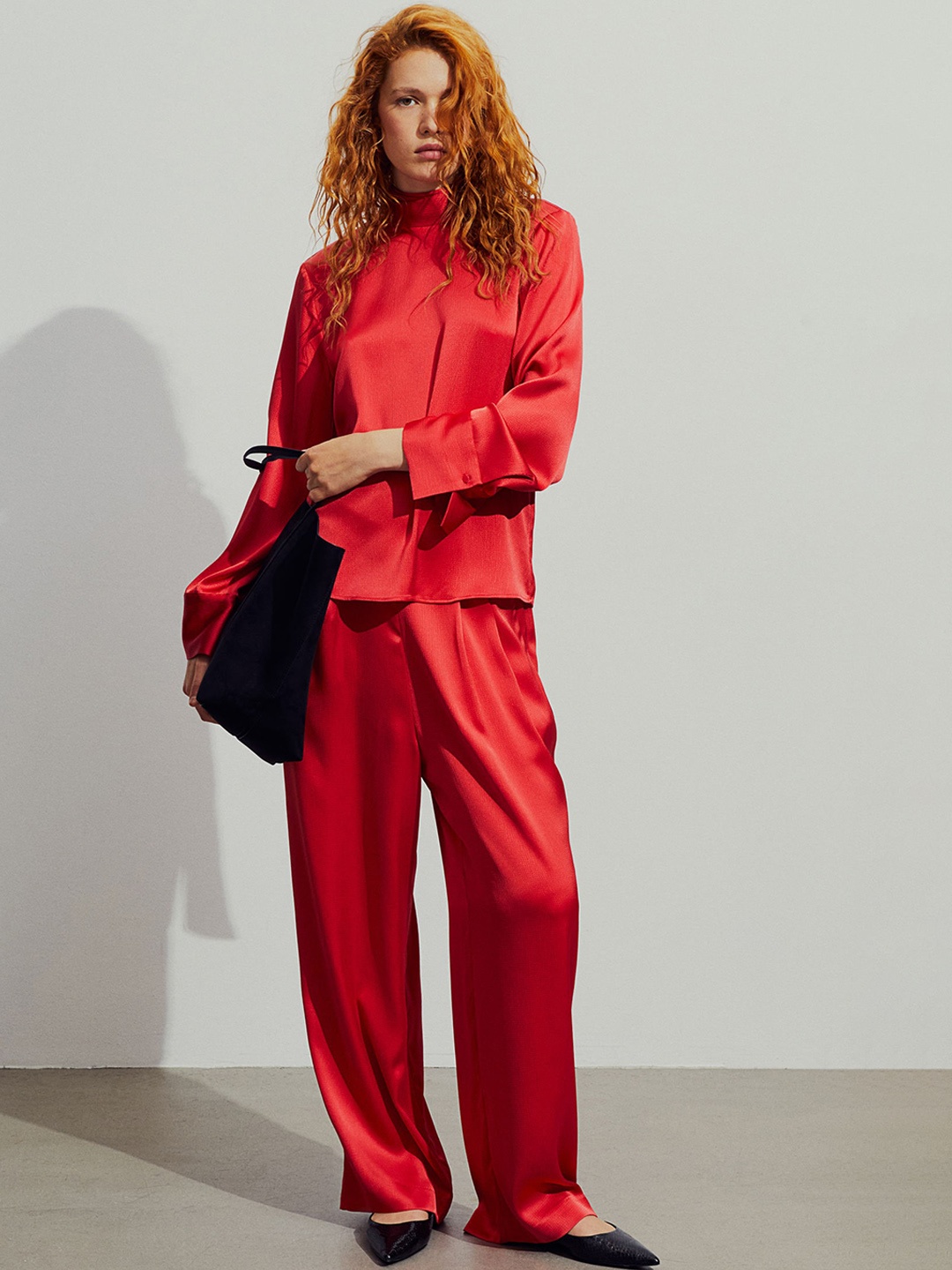

H&M Wide Satin Trousers, Red