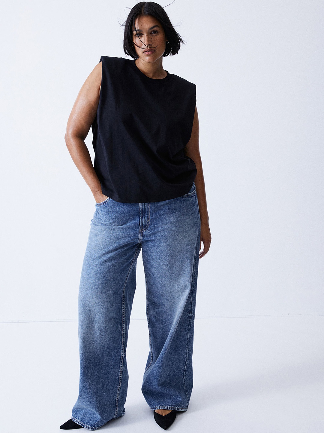 

H&M Women Pure Cotton 90s Baggy Regular Jeans, Blue