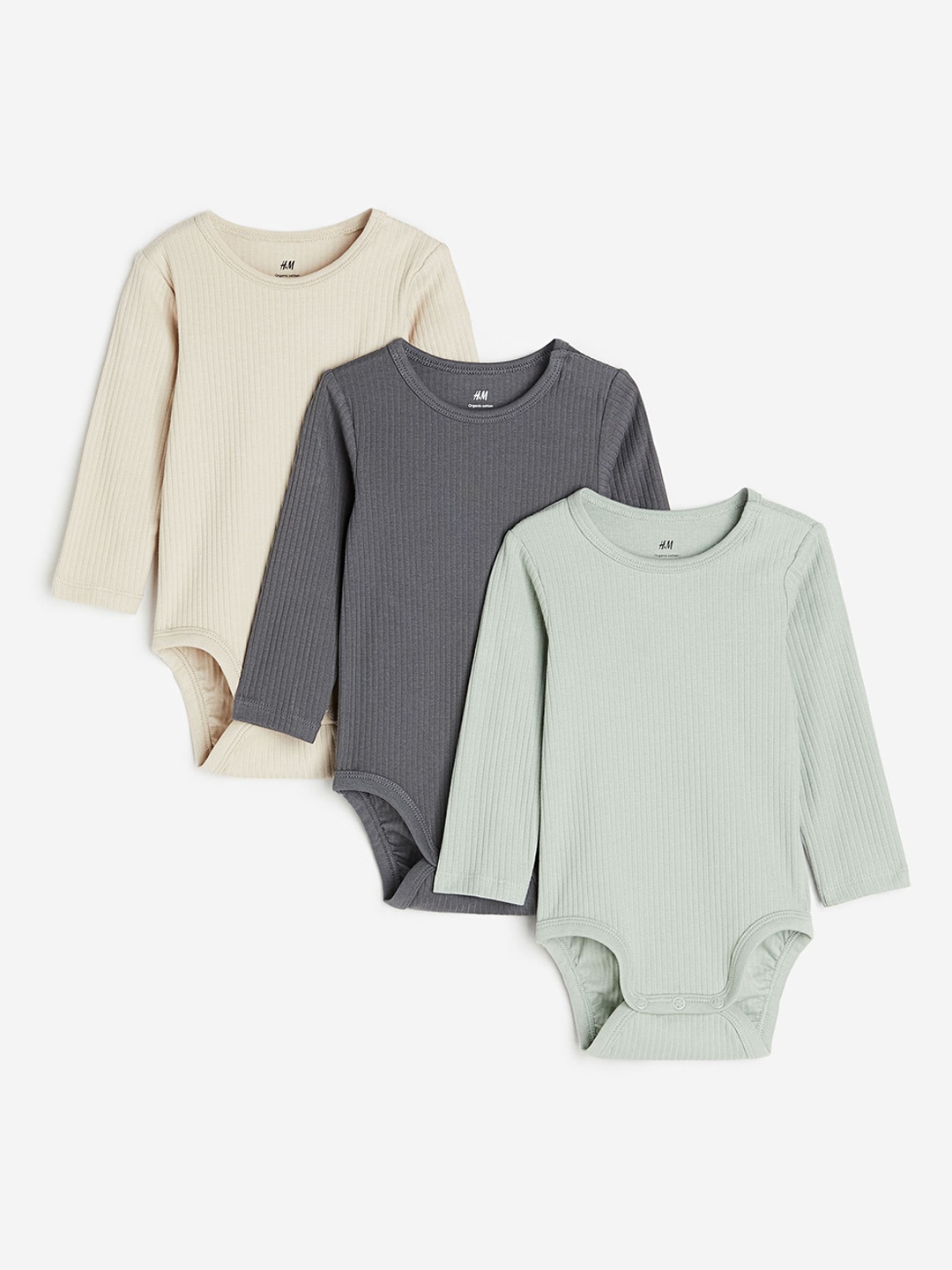 

H&M Girls 3-Pack Ribbed Bodysuits, Green