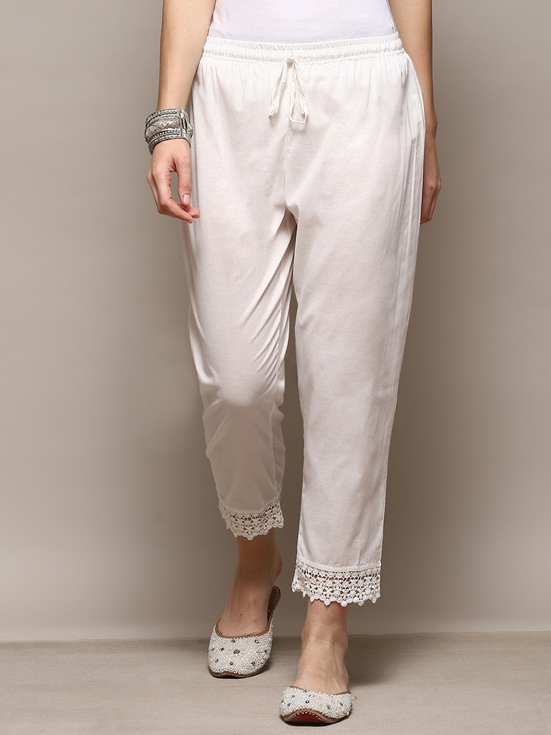 

Biba Women Relaxed Straight Leg Cropped Cotton Trousers, White