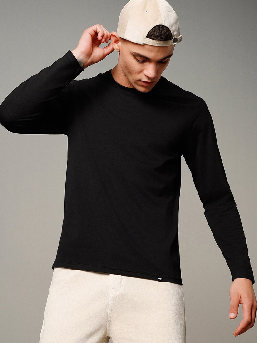 

Bewakoof Black Round Neck Long Sleeve Regular T-shirt