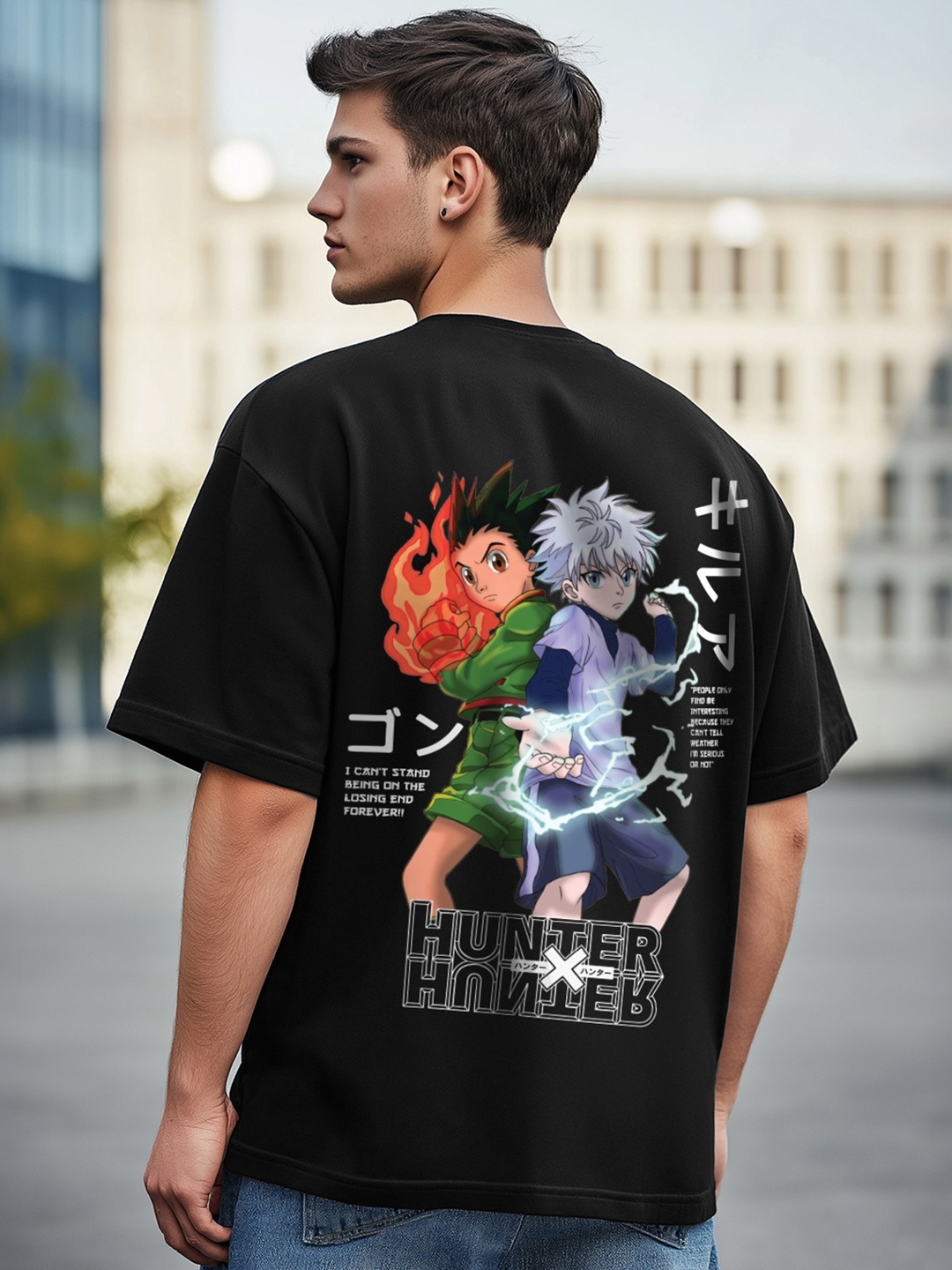 

Bewakoof Gon Killua Graphic Printed Oversized T-shirt, Black