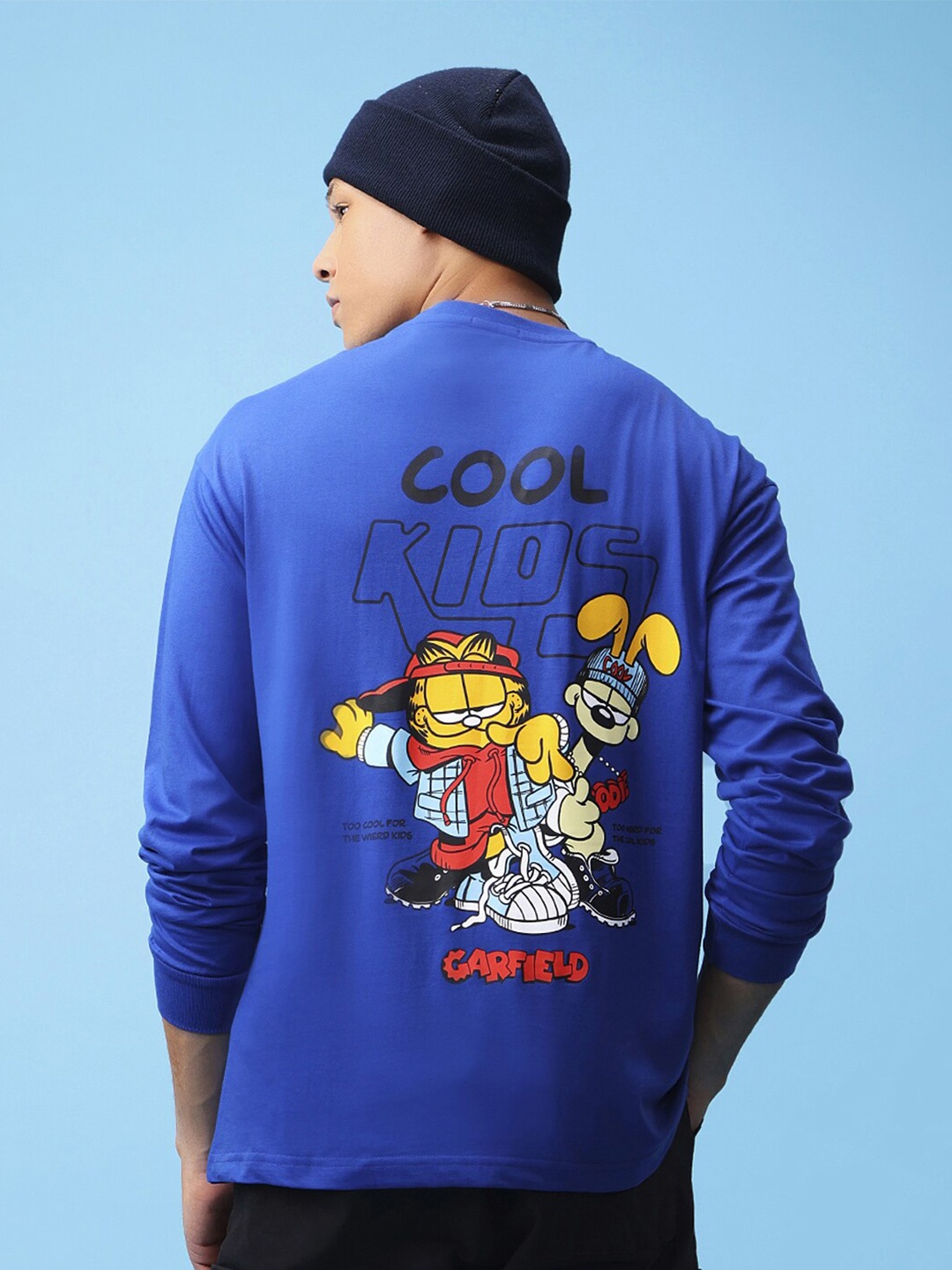 

Bewakoof Blue Garfield Printed Pure Cotton Oversized T-shirt