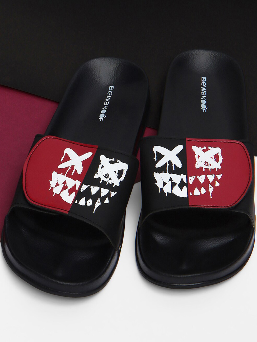 

Bewakoof Men Black & Red Printed Sliders
