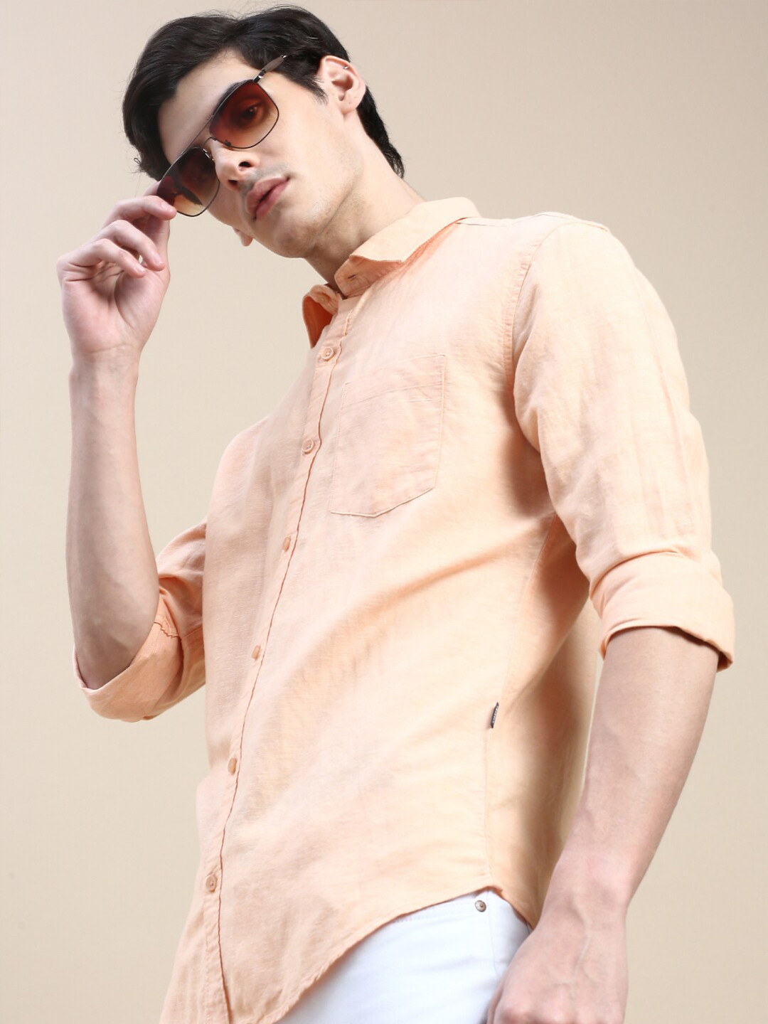 

SHOWOFF Standard Slim Fit Spread Collar Cotton Casual Shirt, Orange