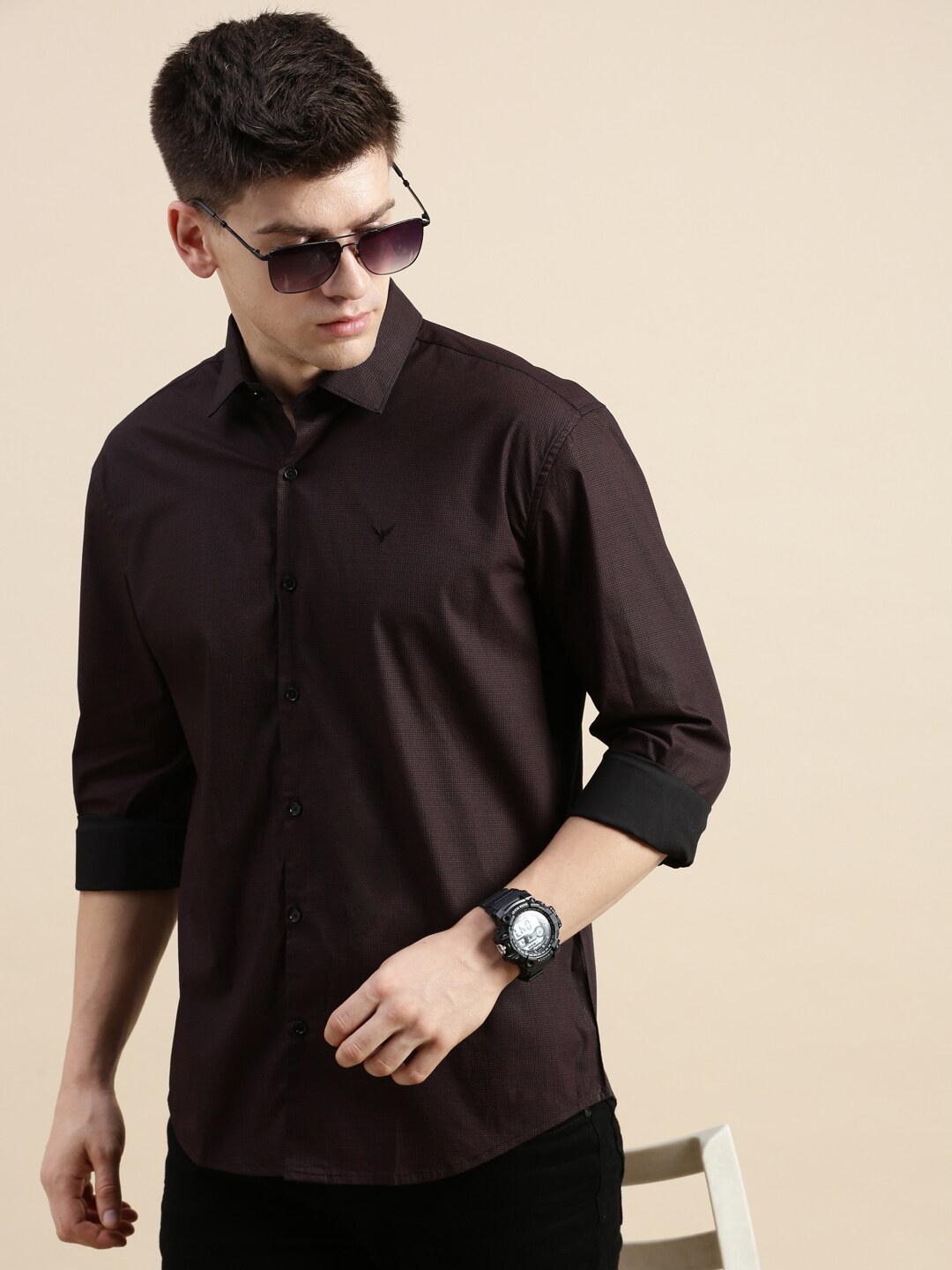 

SHOWOFF Comfort Slim Fit Micro Ditsy Printed Spread Collar Cotton Casual Shirt, Black