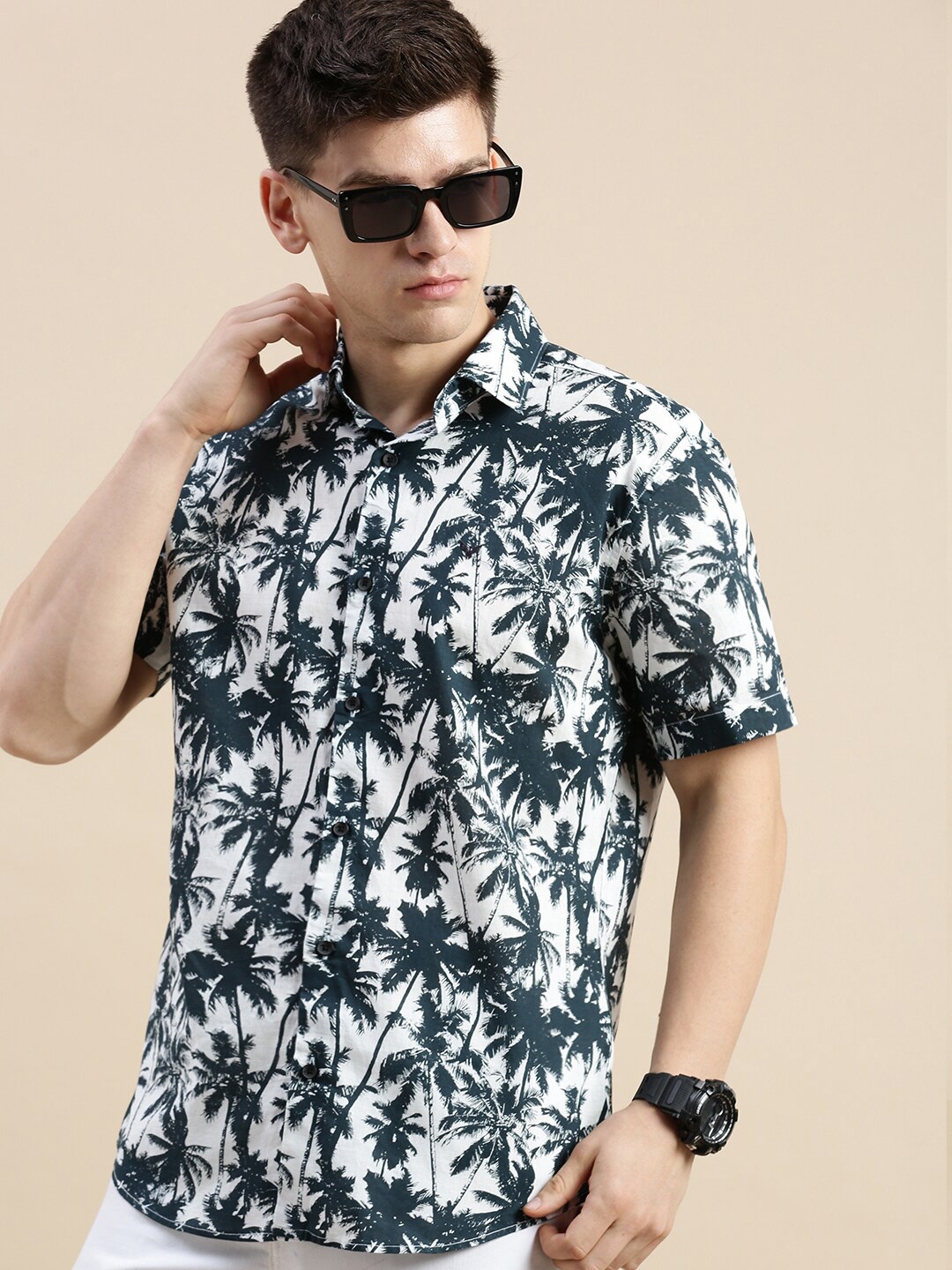 

SHOWOFF Comfort Slim Fit Floral Printed Cotton Casual Shirt, White