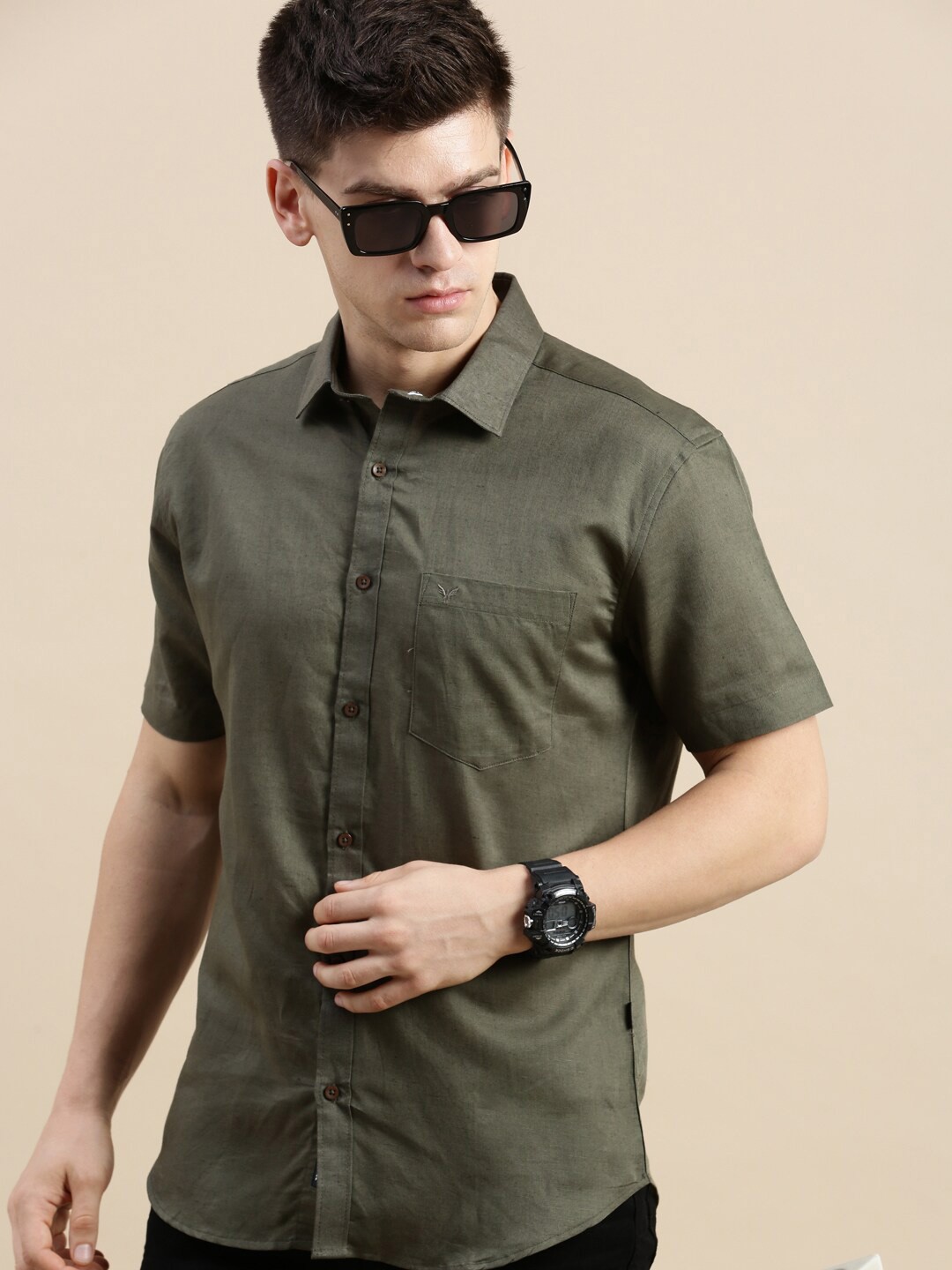 

SHOWOFF Premium Slim Fit Cotton Casual Shirt, Olive