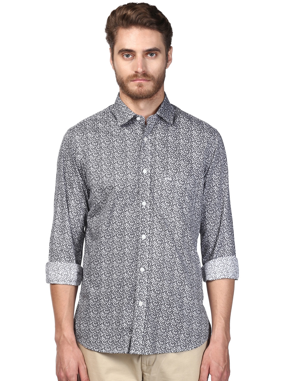 

ColorPlus Men Grey Regular Fit Printed Casual Shirt