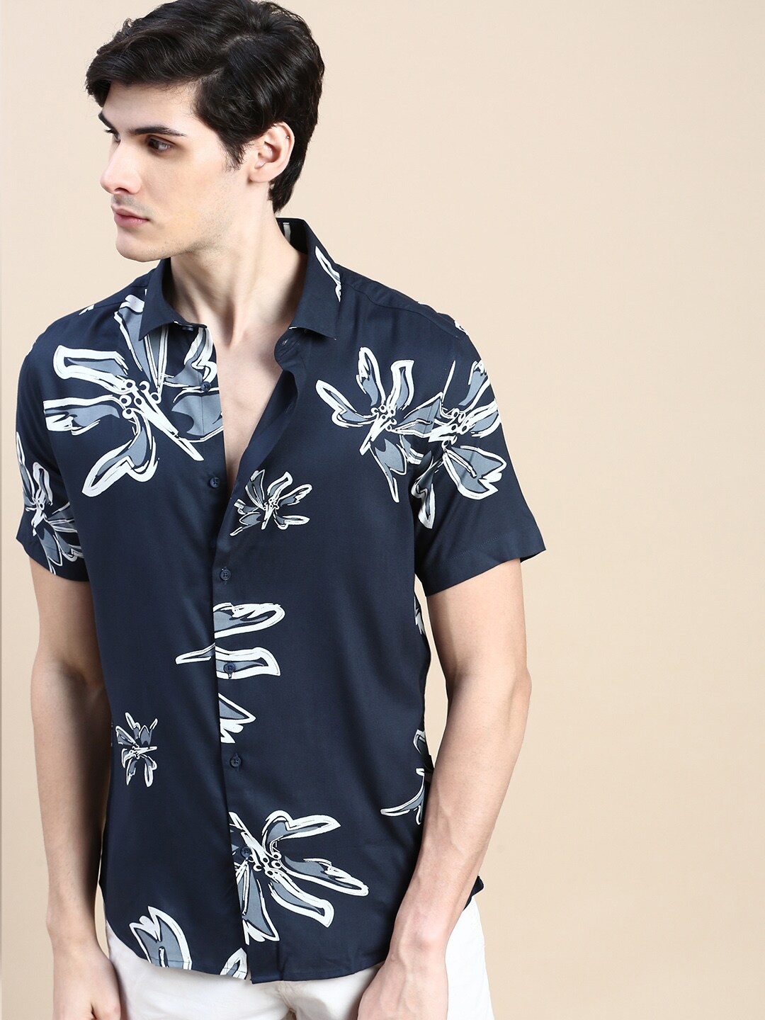 

SHOWOFF Standard Slim Fit Floral Printed Cotton Casual Shirt, Teal