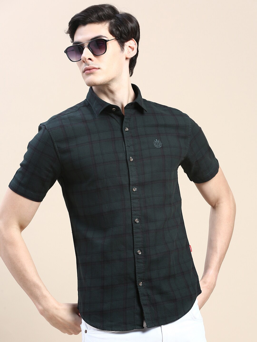 

SHOWOFF Standard Slim Fit Floral Printed Spread Collar Cotton Casual Shirt, Olive