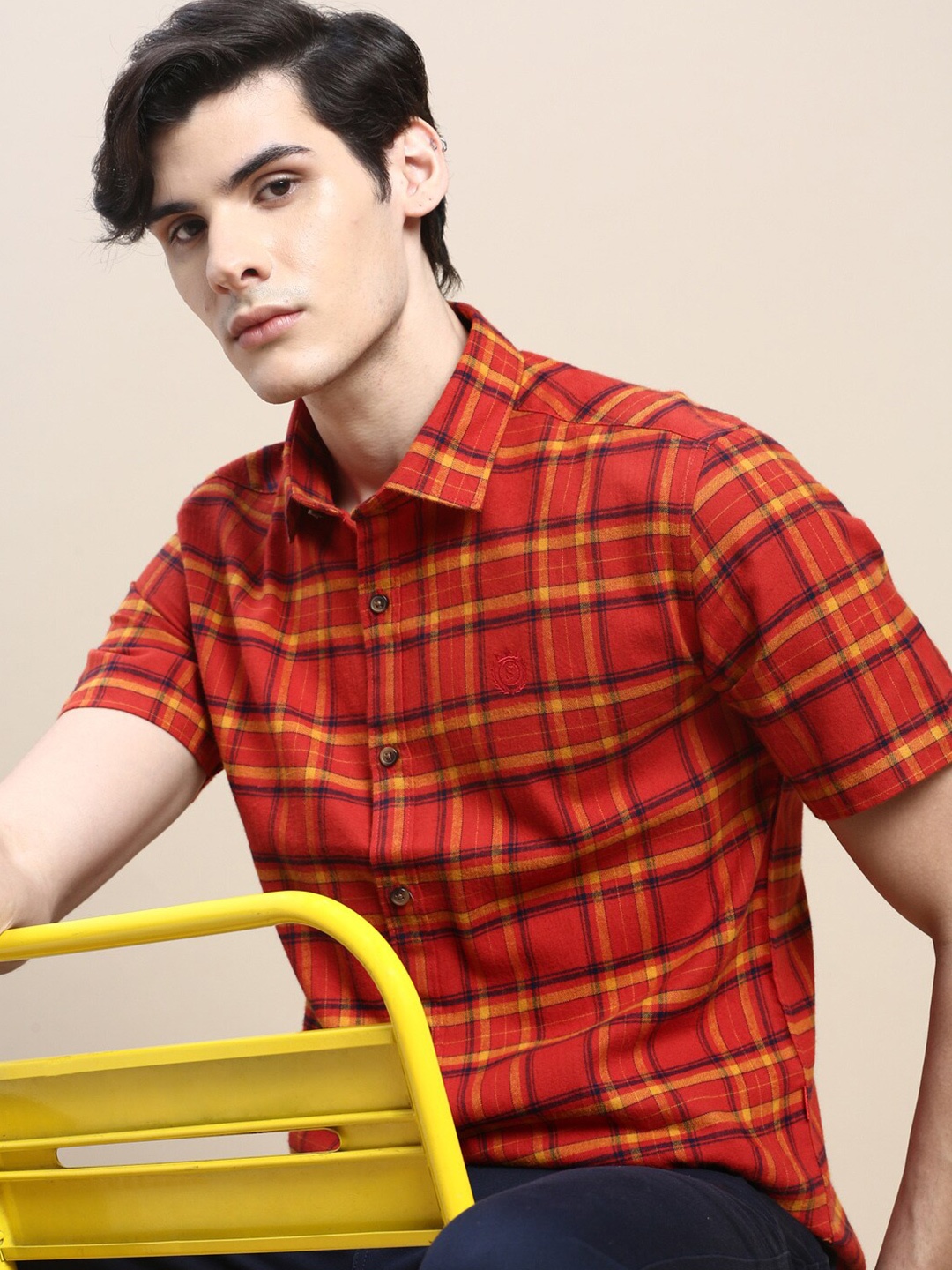 

SHOWOFF Standard Slim Fit Tartan Checks Checked Cotton Casual Shirt, Rust