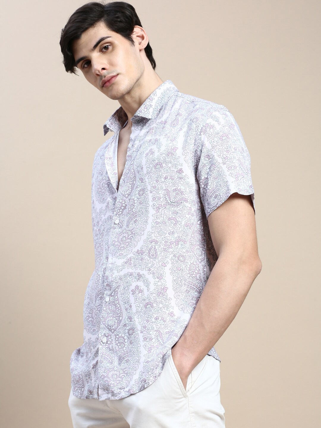 

SHOWOFF Standard Slim Fit Floral Printed Cotton Casual Shirt, Pink