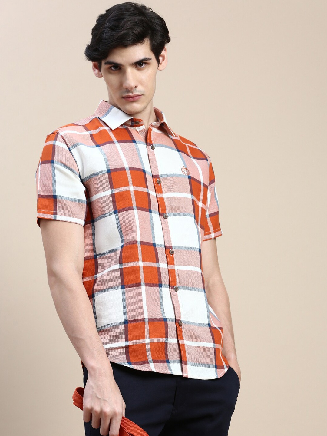 

SHOWOFF Standard Slim Fit Checked Spread Collar Cotton Casual Shirt, Multi