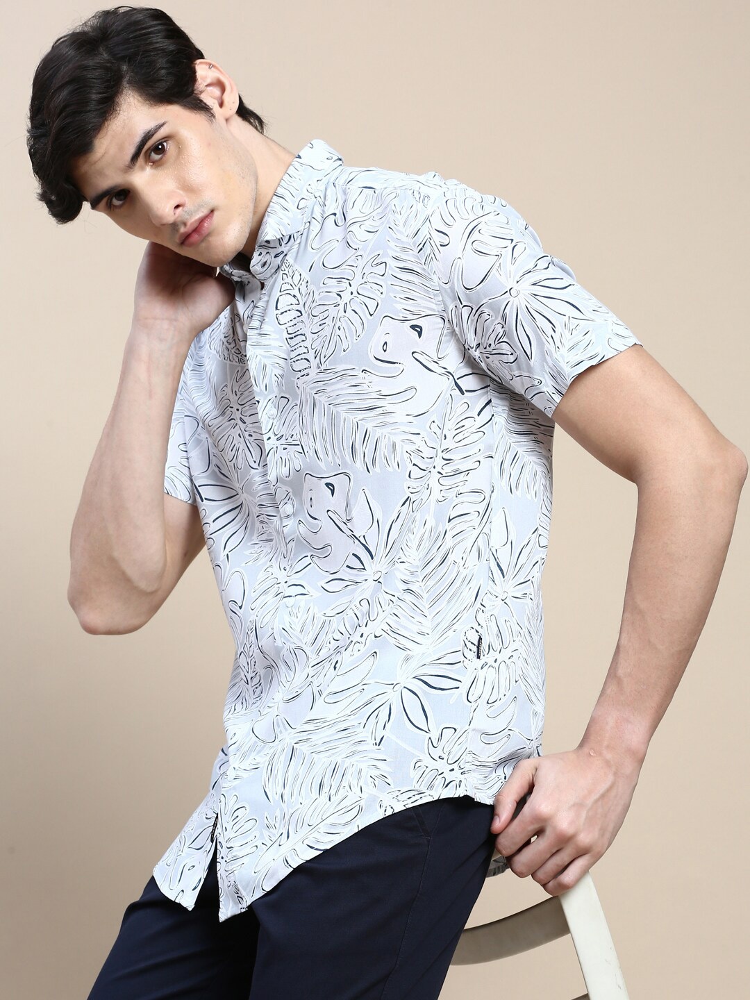 

SHOWOFF Standard Floral Printed Opaque Cotton Casual Shirt, Grey