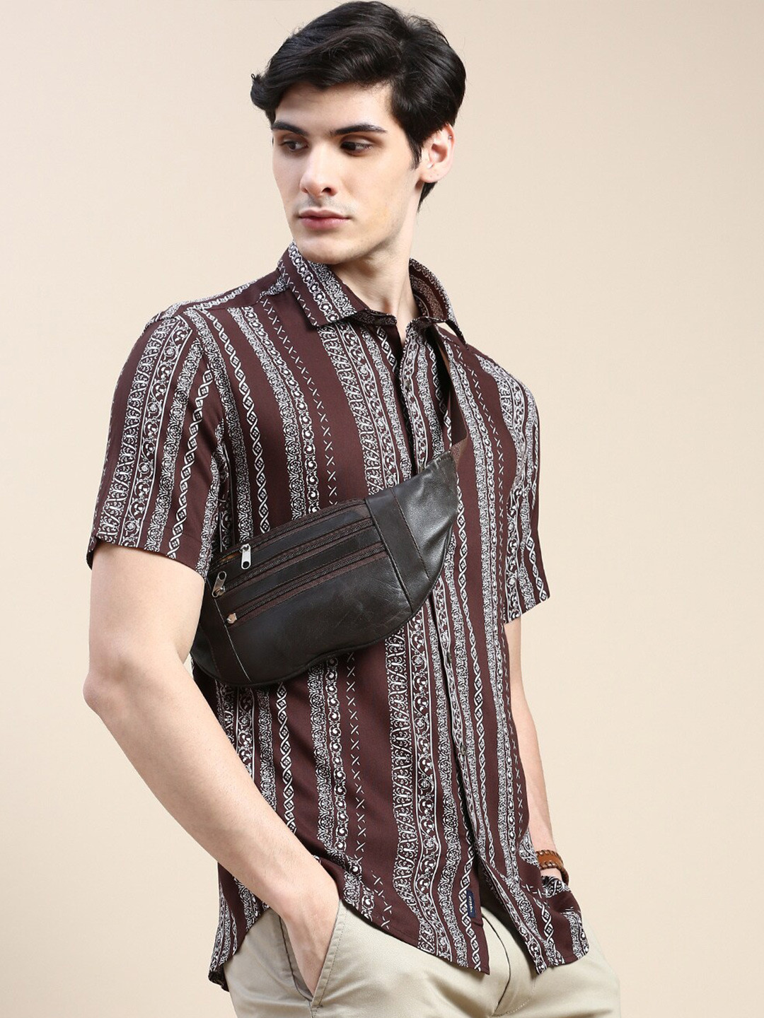

SHOWOFF Standard Ethnic Motifs Printed Opaque Cotton Casual Shirt, Coffee brown
