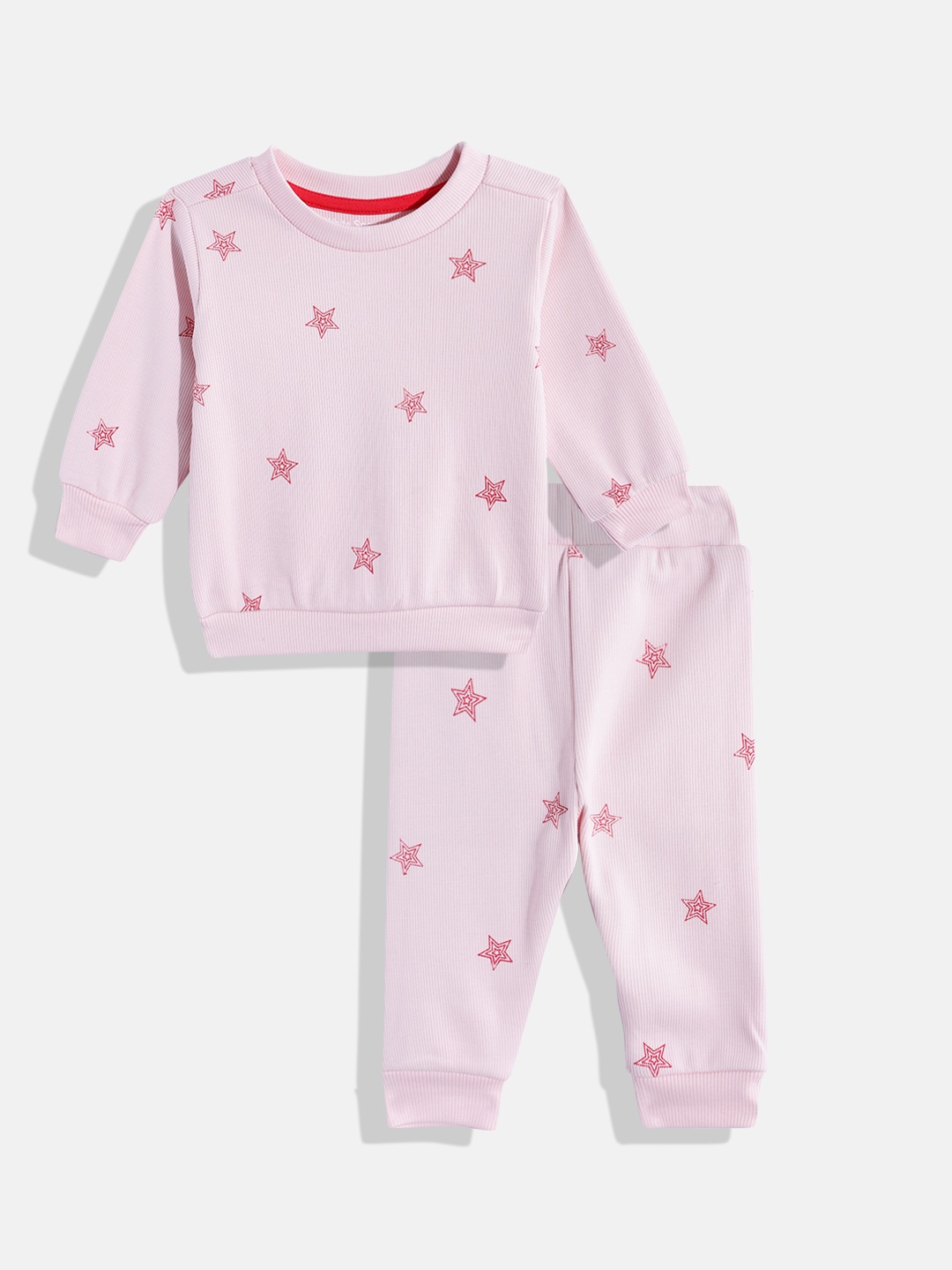 

White Snow Girls Star Printed Sweatshirt with Joggers, Pink