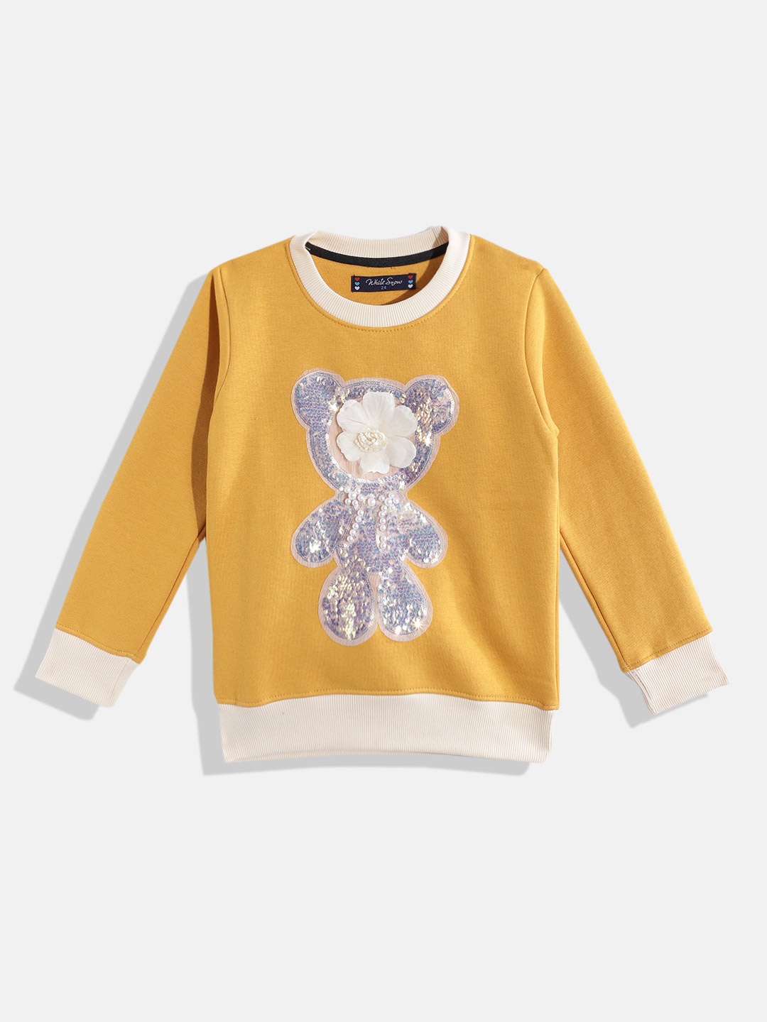 

White Snow Girls Sequinned Embellished Sweatshirt, Yellow