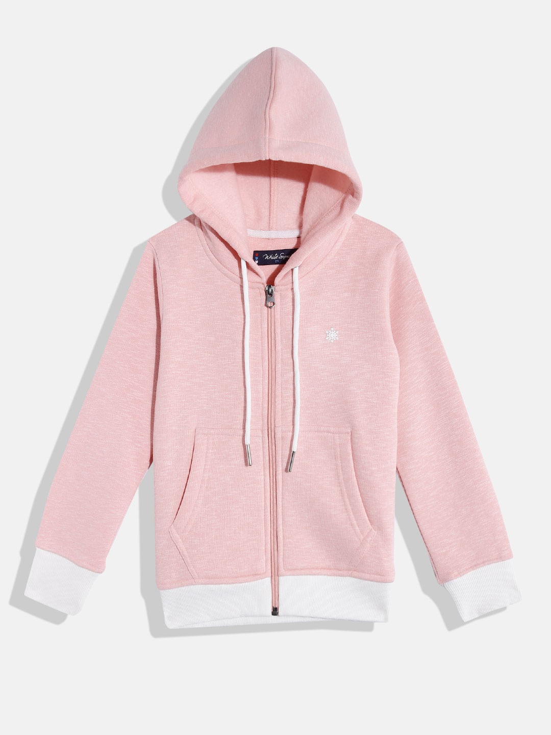 

White Snow Girls Hooded Front Open Sweatshirt, Pink