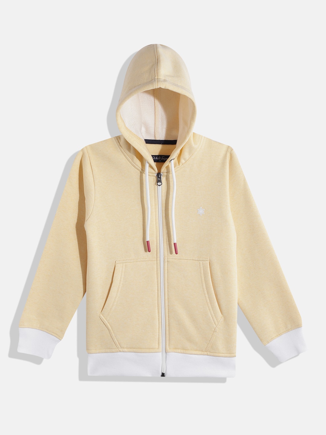 

White Snow Girls Hooded Front-Open Sweatshirt, Yellow