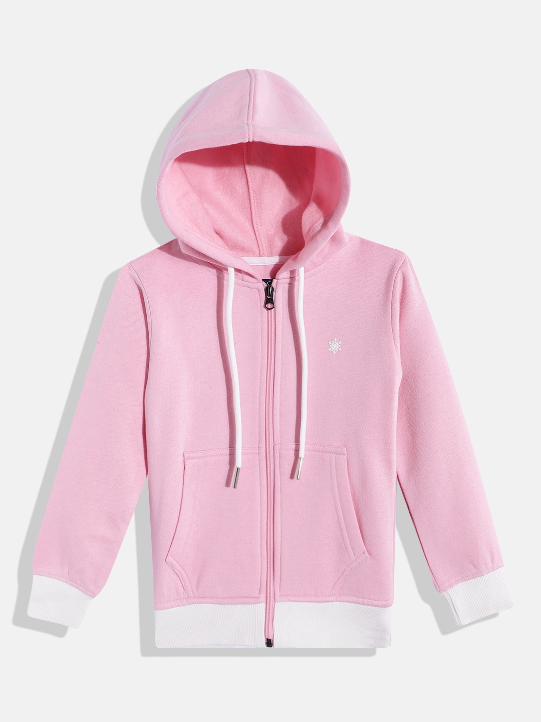 

White Snow Girls Front-Open Hooded Sweatshirt, Pink