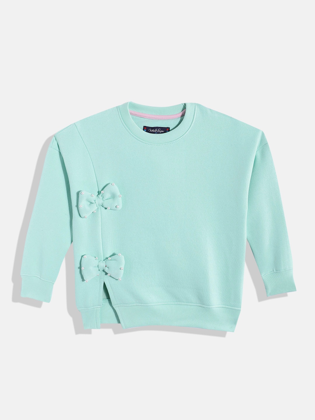 

White Snow Girls Bow Detail Sweatshirt, Green