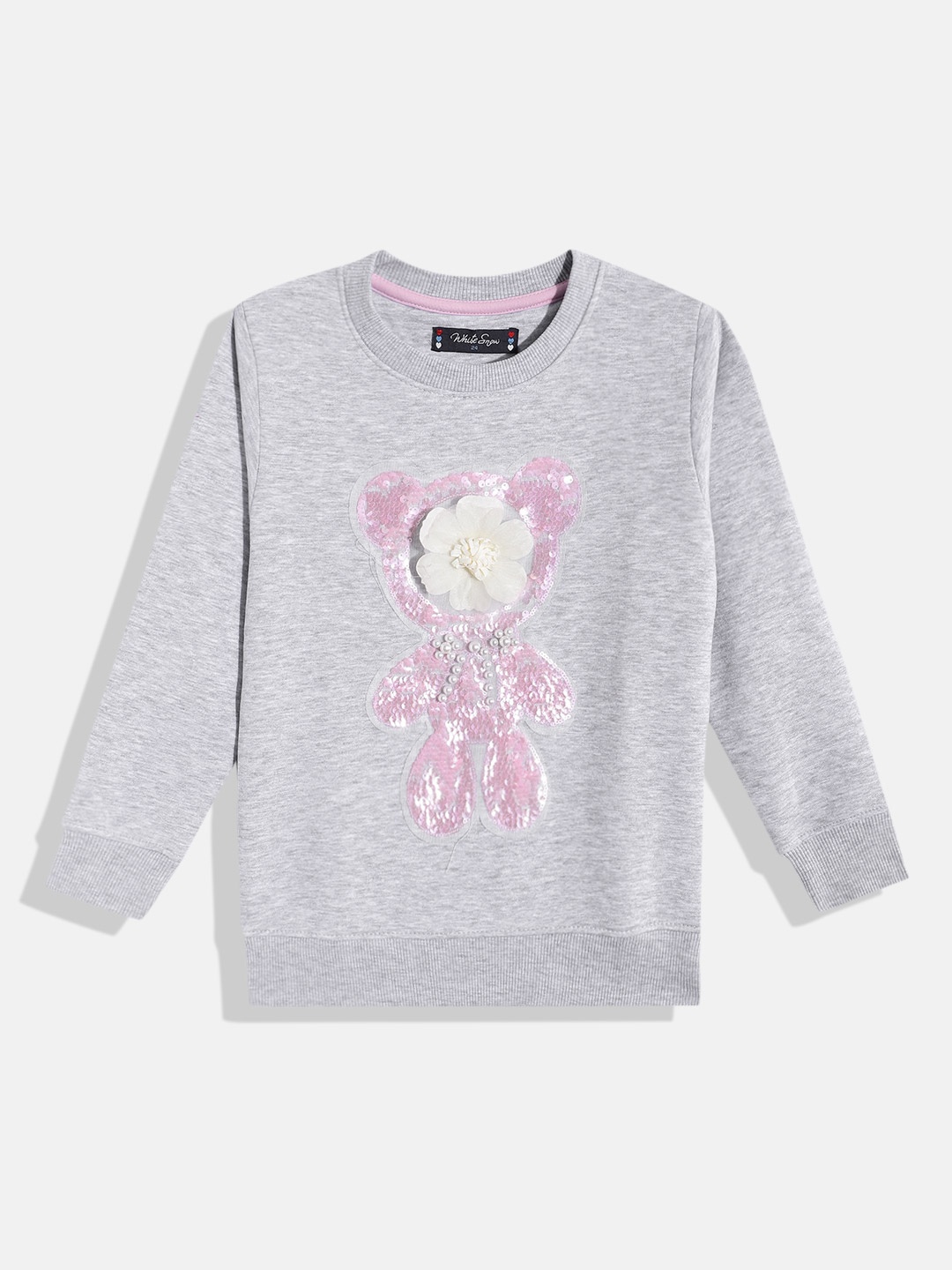 

White Snow Girls Sequined Embellished Sweatshirt, Grey