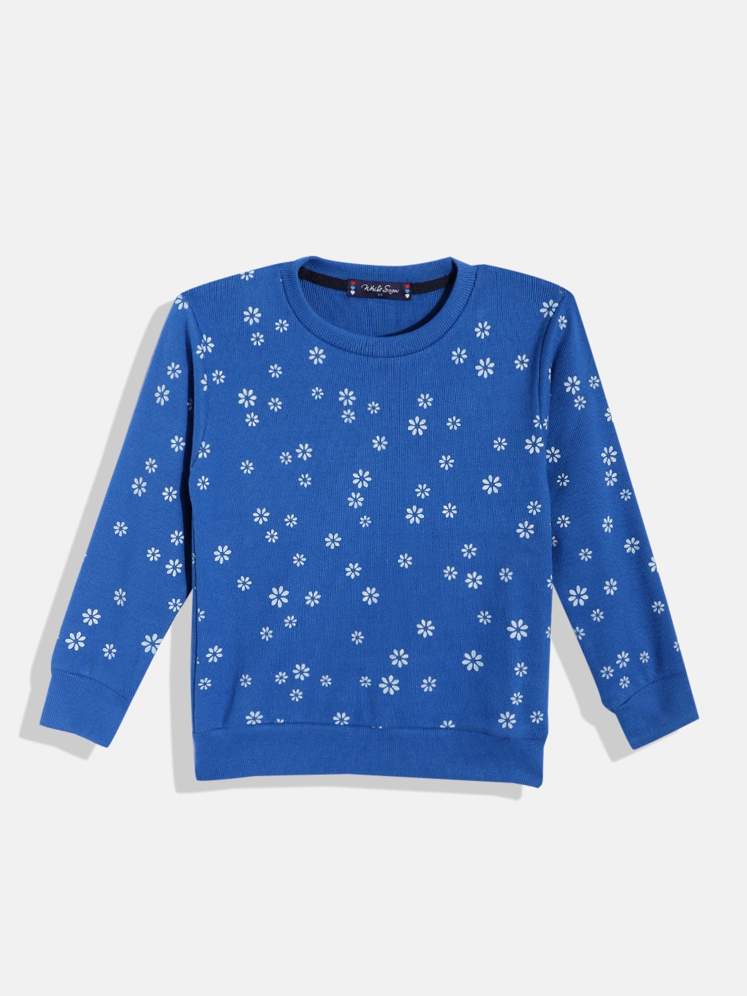 

White Snow Girls Floral Printed Sweatshirt, Blue