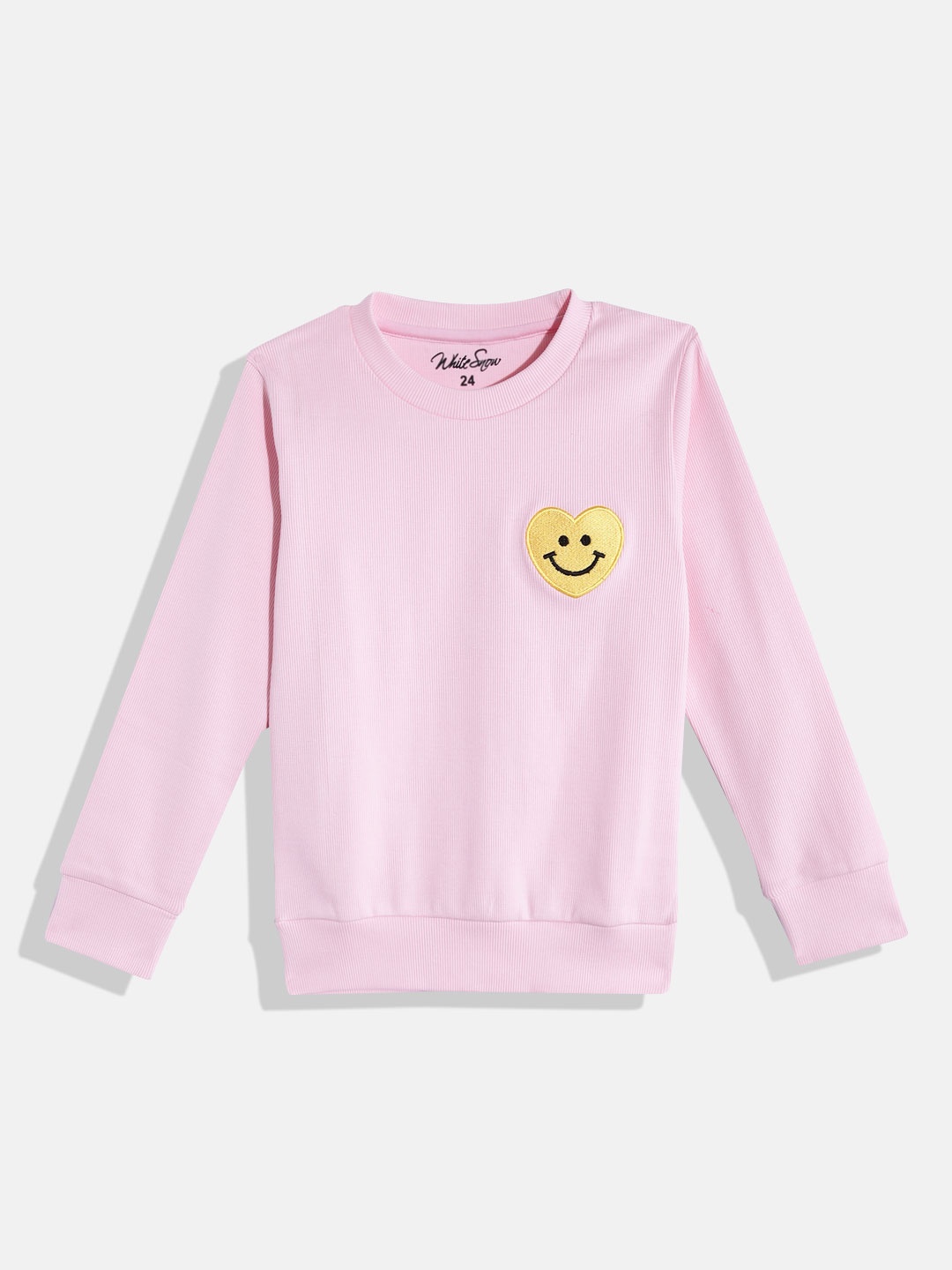 

White Snow Girls Smiley Applique Sweatshirt, Pink