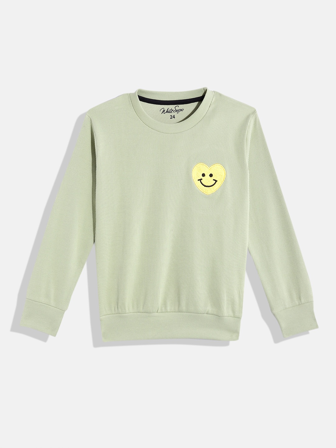 

White Snow Girls Smiley Applique Sweatshirt, Green