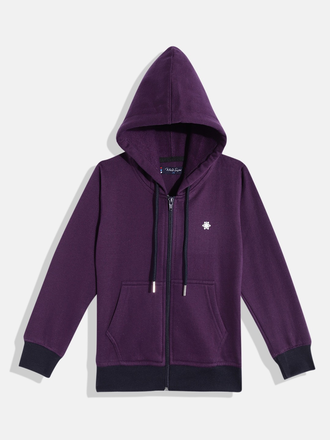 

White Snow Girls Hooded Front Open Sweatshirt, Purple