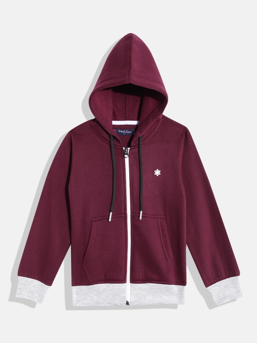 

White Snow Girls Hooded Front Open Sweatshirt, Maroon