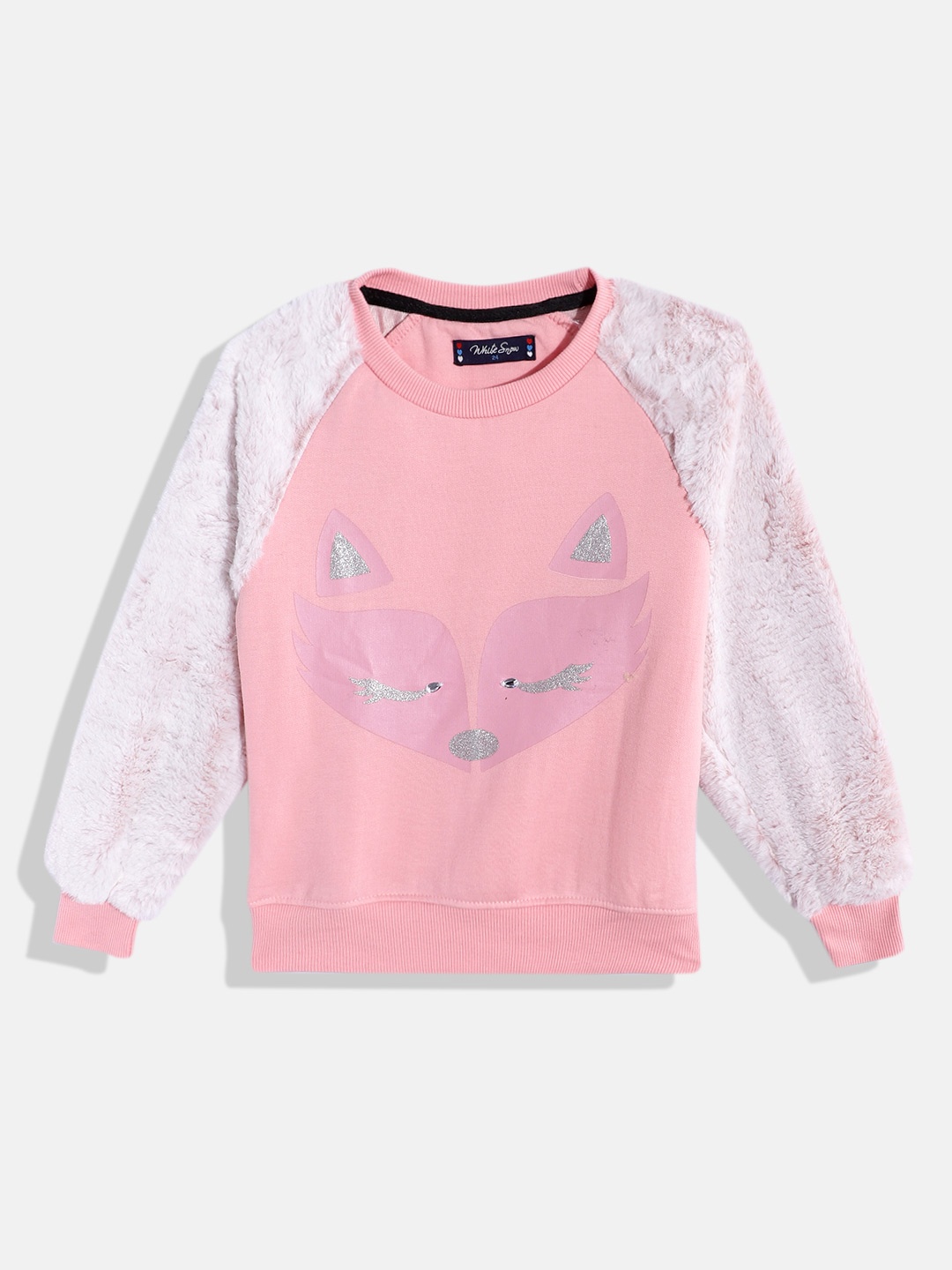 

White Snow Girls Graphic Printed Sweatshirt, Pink