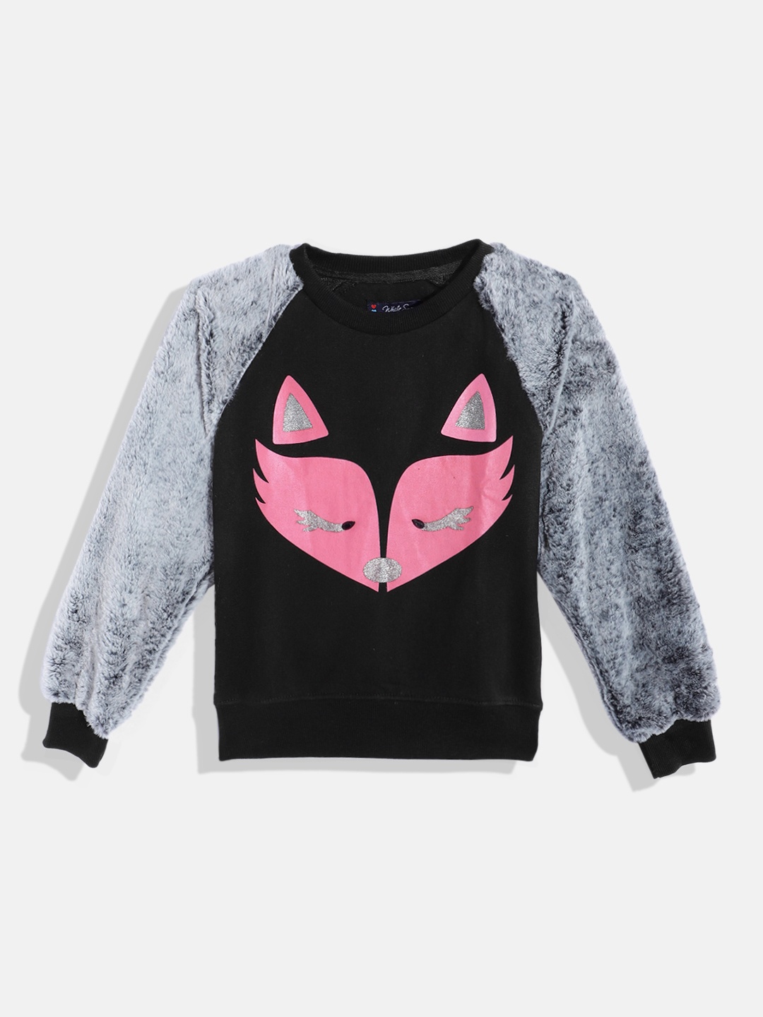 

White Snow Girls Graphic Printed Sweatshirt, Black